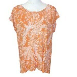 Rachel Zoe Orange and White Cap Sleeve Top in a Leaf Design in Size XL